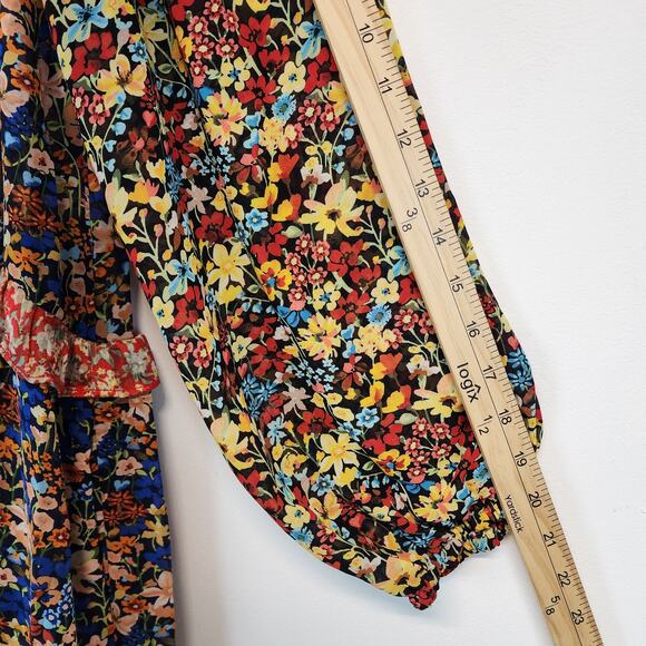Code x Mode Floral Dress Size S Colorful Sheer Chiffon Ruffle V-Neck Peasant - Picture 9 of 11